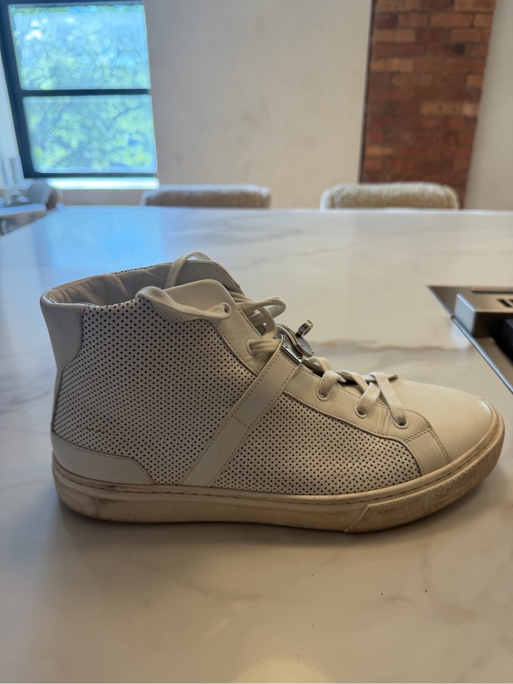 White Perforated High-Top Sneaker